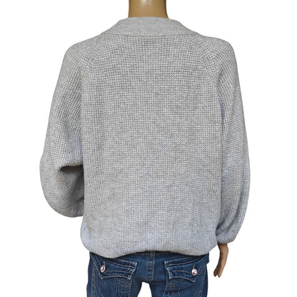 Gray Waffle-Knit Crewneck Sweater