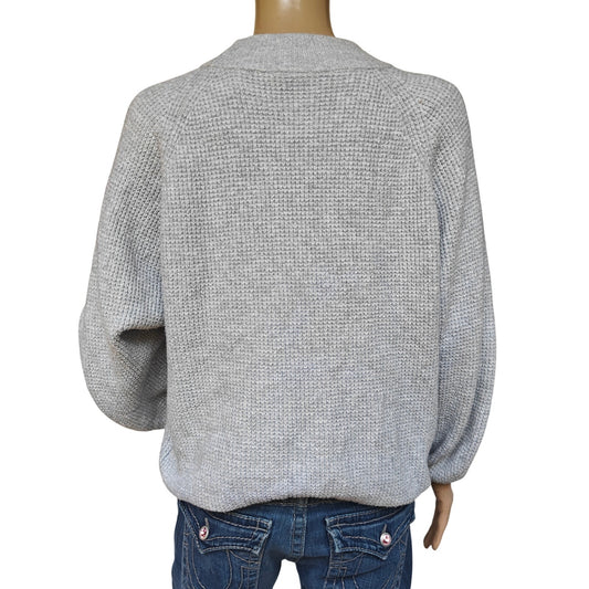 Gray Waffle-Knit Crewneck Sweater