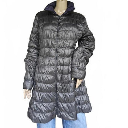Gray/Purple Reversible Quilted Long Puffer Coat
