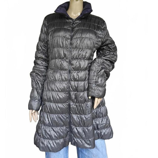 Gray/Purple Reversible Quilted Long Puffer Coat