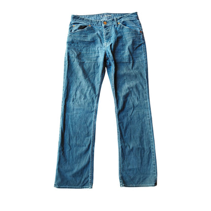 Womens 34 Light Wash Button Fly Flap Pocket Jeans