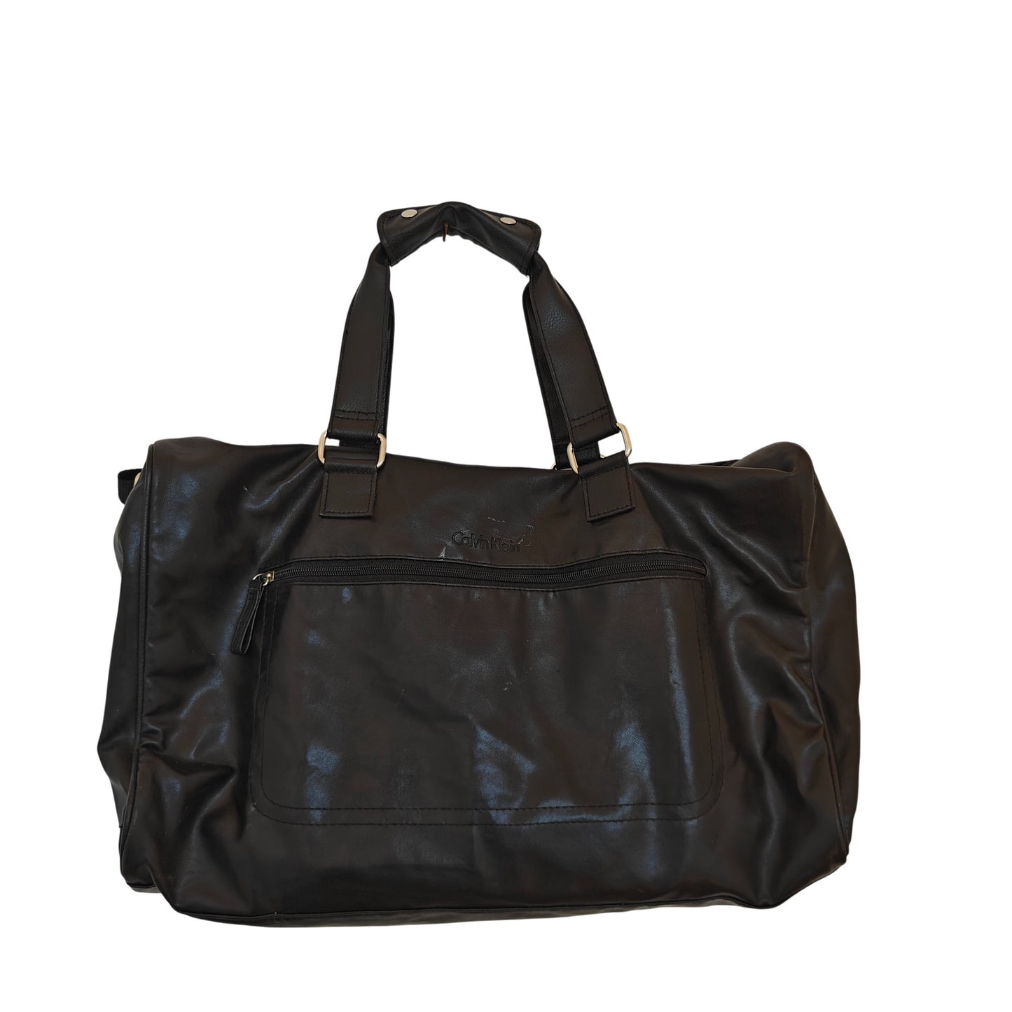 Black Faux Leather Weekender Travel Bag
