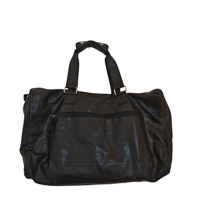 Black Faux Leather Weekender Travel Bag