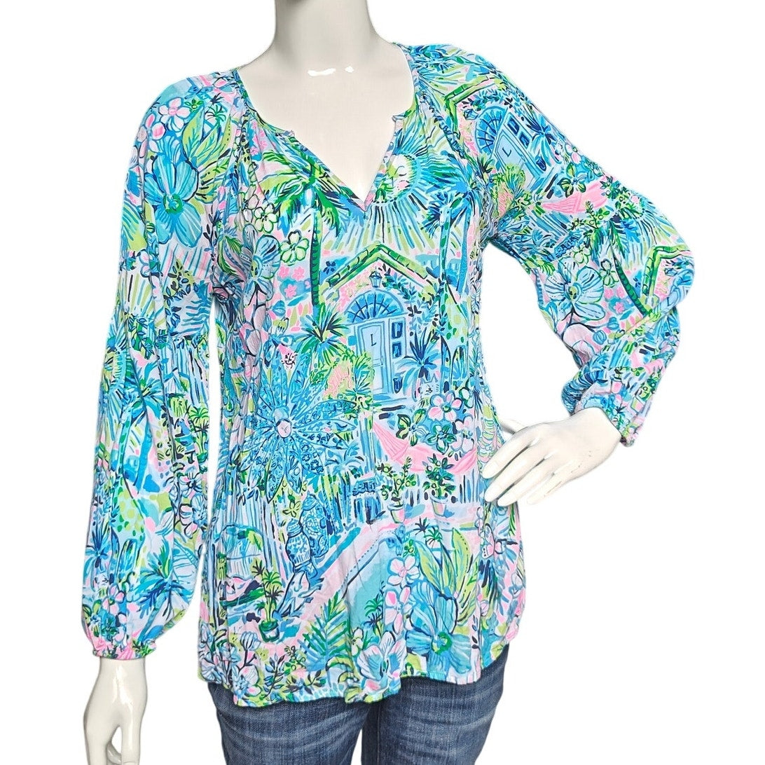 Bright Printed V-Neck Long-Sleeve Boho Tunic