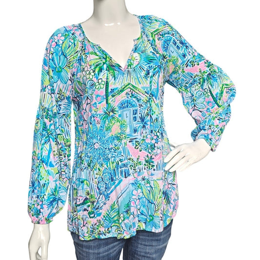 Bright Printed V-Neck Long-Sleeve Boho Tunic