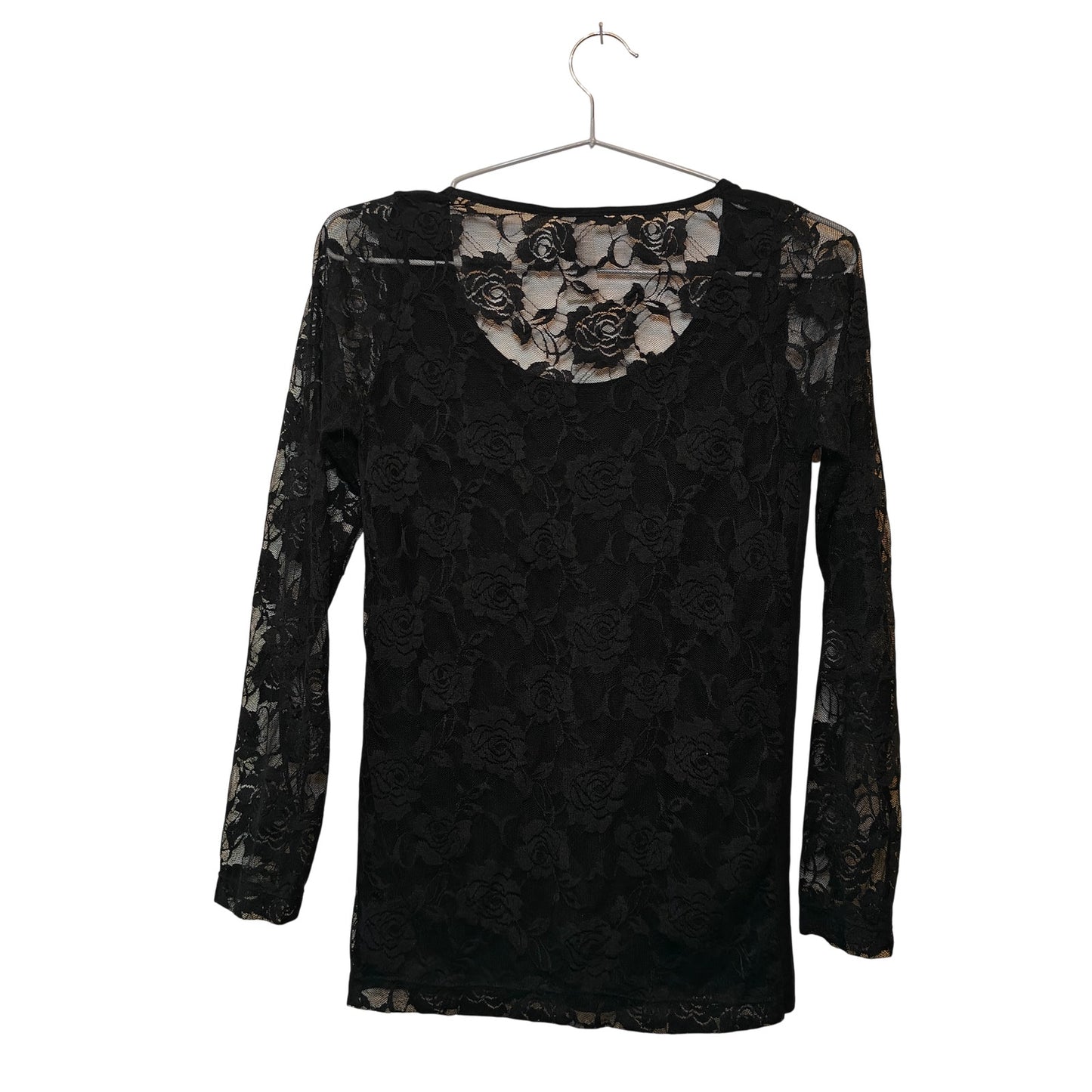Black Lace Long-Sleeve Blouse