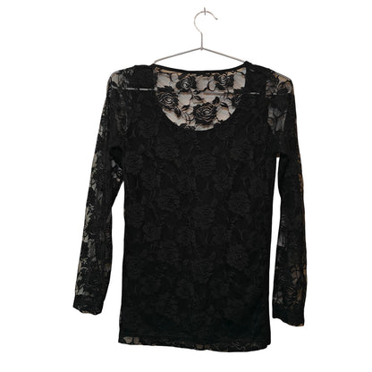 Black Lace Long-Sleeve Blouse
