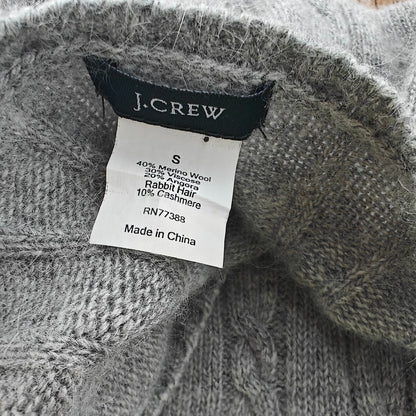 Gray V-Neck Cashmere Blend Cable Knit Sweater