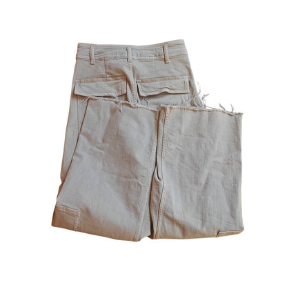 Cream High Rise Wide Leg Cargo Pants