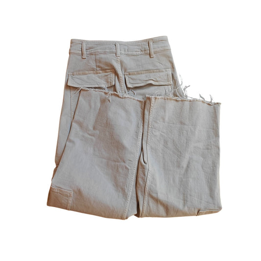 Cream High Rise Wide Leg Cargo Pants