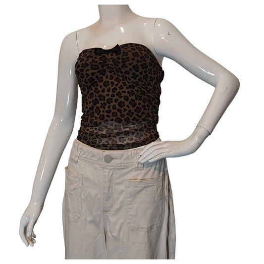 Leopard Print Strapless Mesh Tube Top