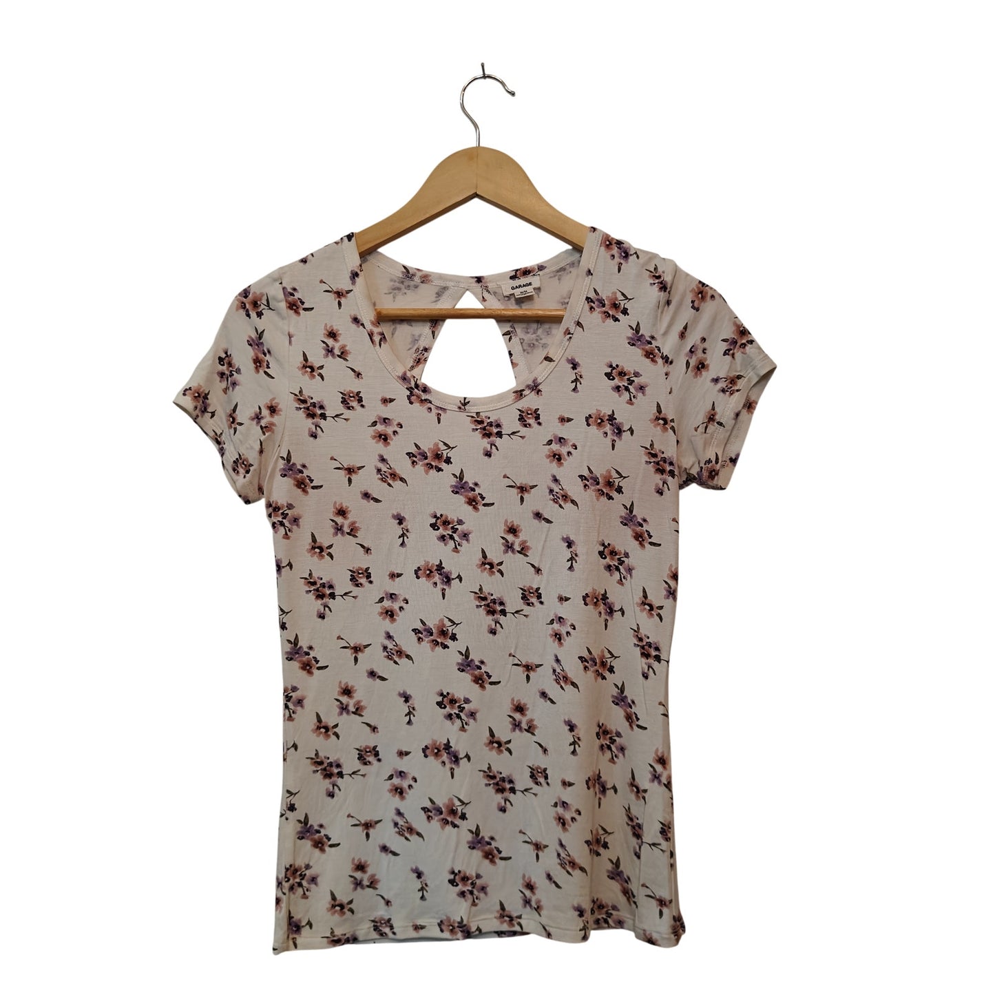 Floral Print Tee with Keyhole Back