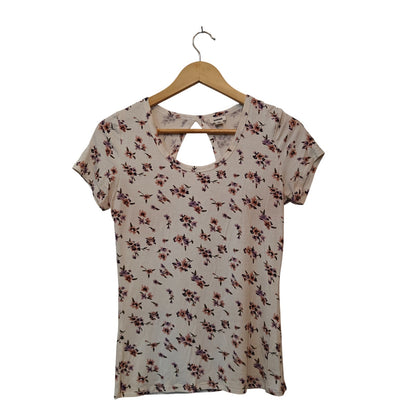 Floral Print Tee with Keyhole Back