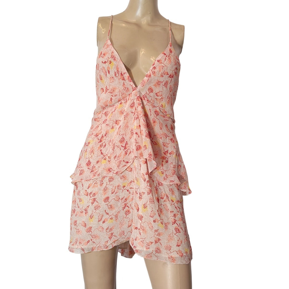 Pink Floral Layered Ruffle Mini Dress