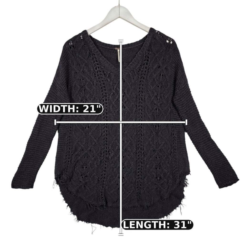Free People Cable Knit V-Neck Sweater – Charcoal Gray