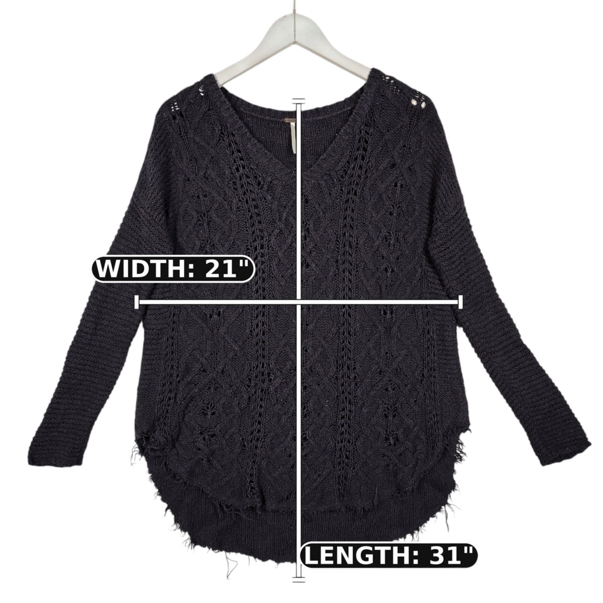 Free People Cable Knit V-Neck Sweater – Charcoal Gray