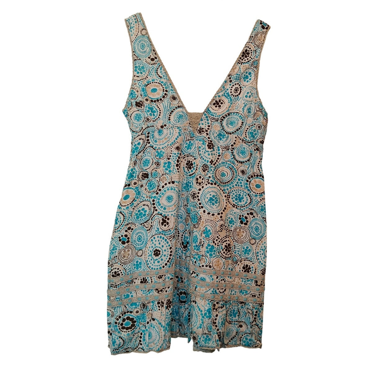 Free People Blue Paisley Boho Mini Dress V Neck Sleeveless Size 12