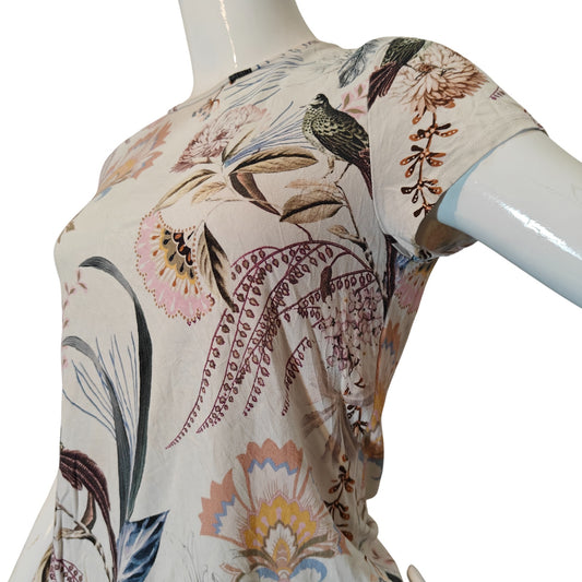 Floral Bird Print Short Sleeve Tee Top