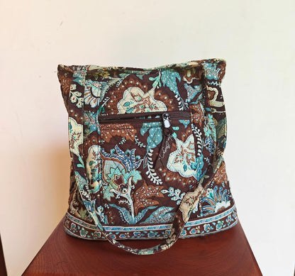 Quilted Bag in Brown and Aqua