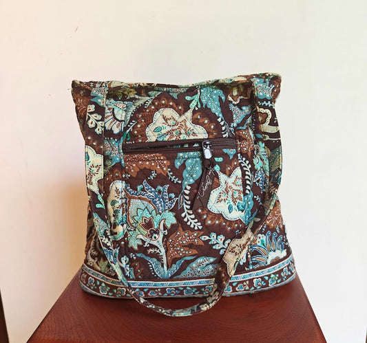 Quilted Bag in Brown and Aqua