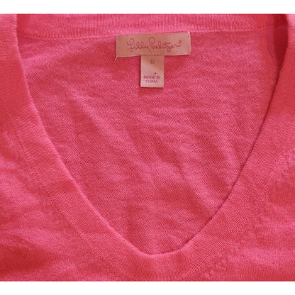 Hot Pink 100% Cashmere V-Neck Sweater