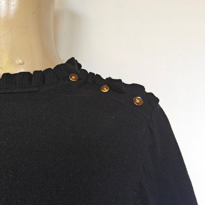 Black Ruffle Mock Neck Button-Shoulder Sweater