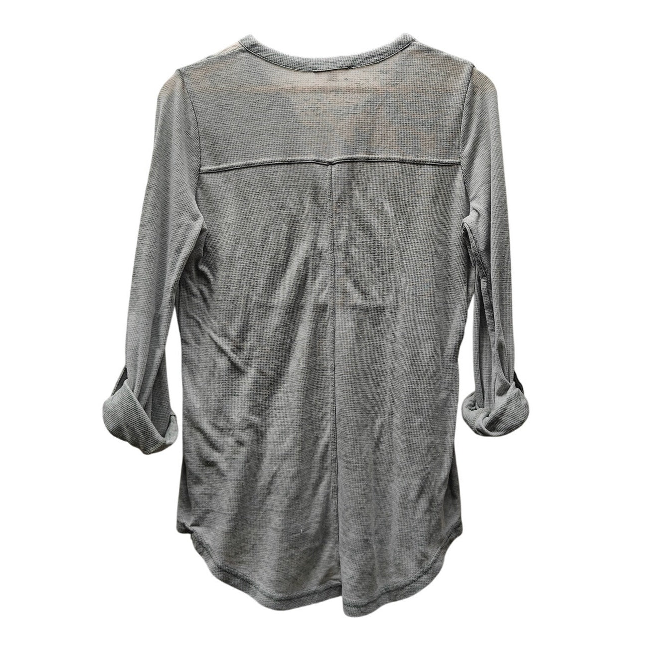 Gray Henley Top With Roll-Tab Sleeves