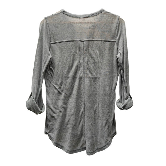 Gray Henley Top With Roll-Tab Sleeves
