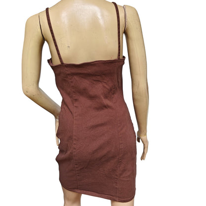 Brown Denim Bodycon Mini Dress