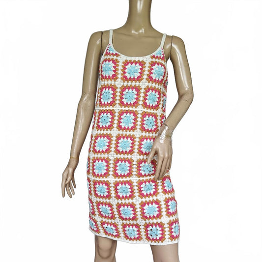Crochet Granny Square Knit Midi Dress