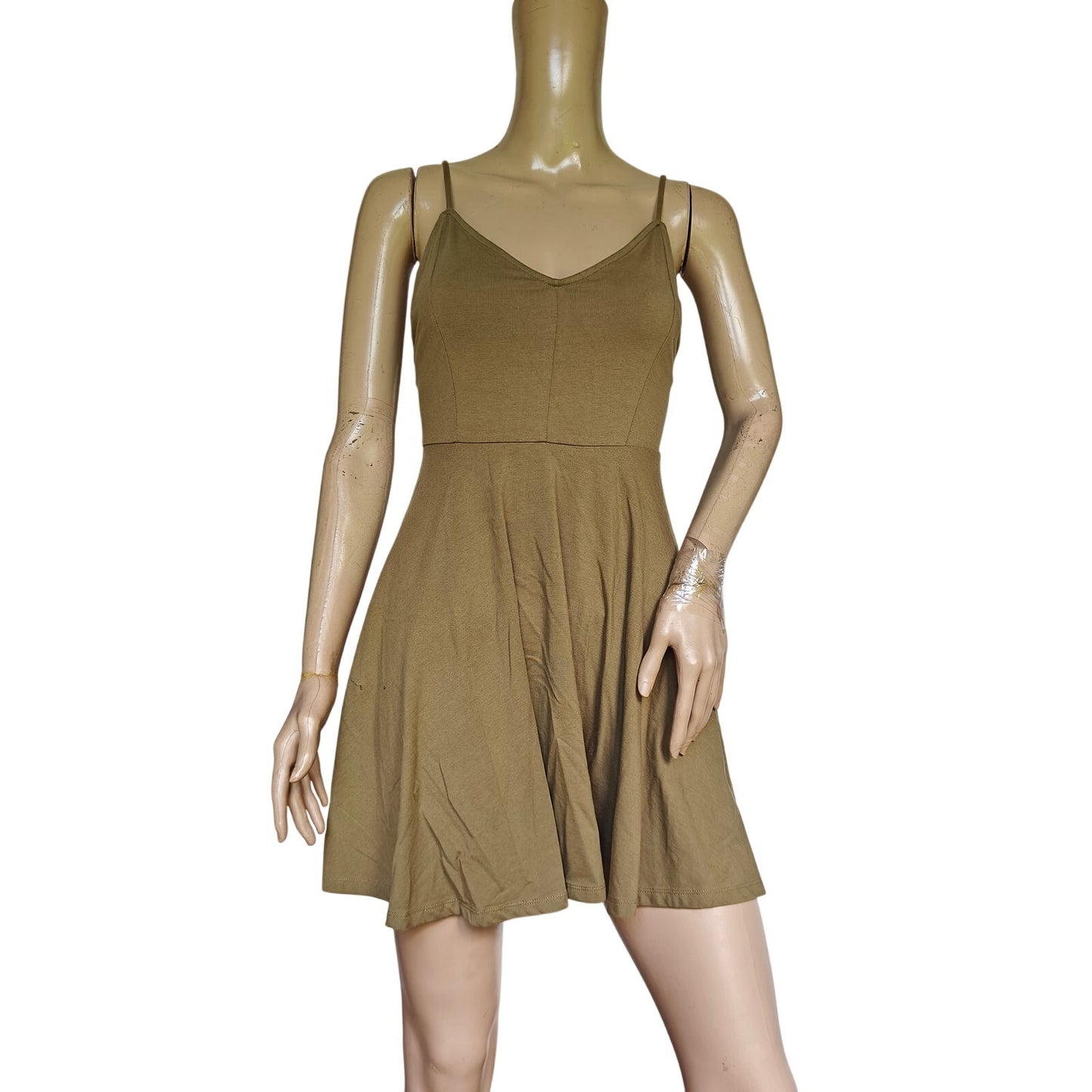 Olive Green Fit & Flare Spaghetti Strap Mini Dress