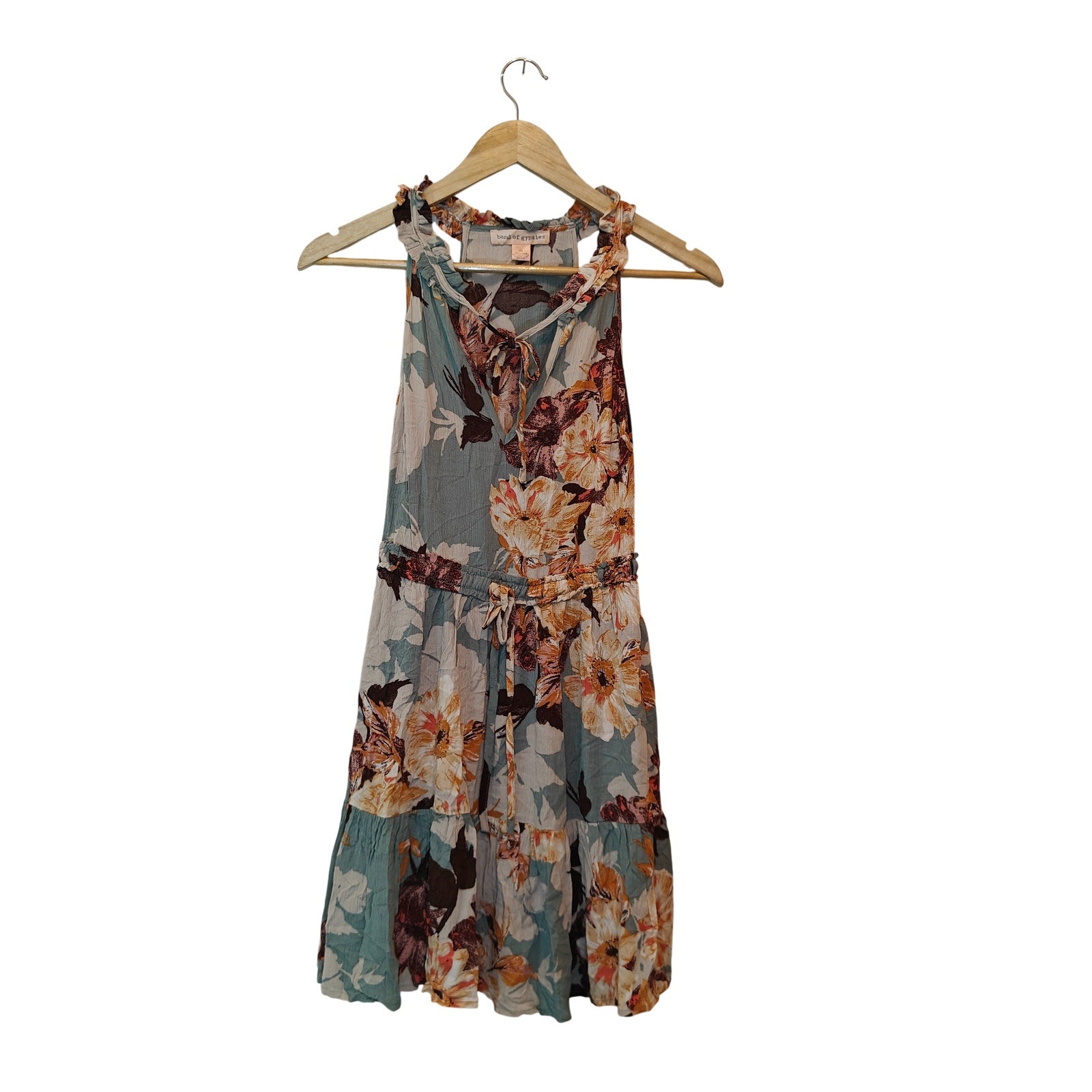 Floral Mini Dress with Ruffle Neck