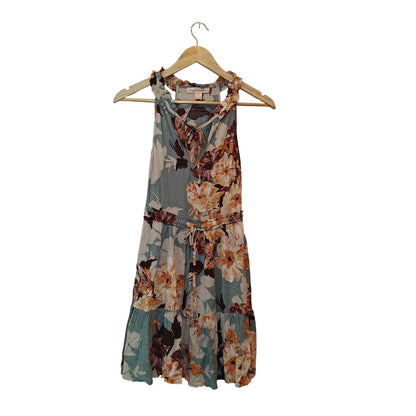 Floral Mini Dress with Ruffle Neck