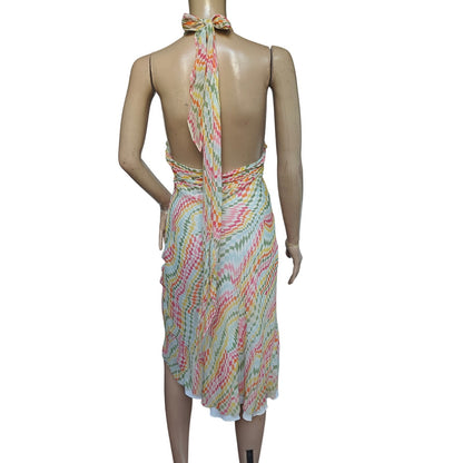 Rainbow Silk Halter Midi Dress