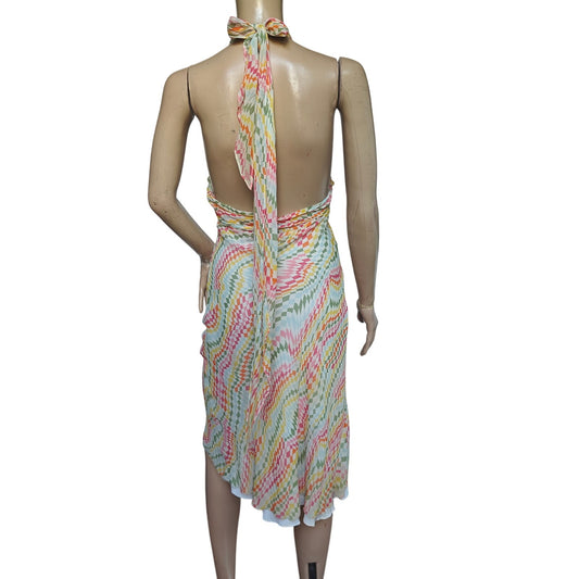 Rainbow Silk Halter Midi Dress