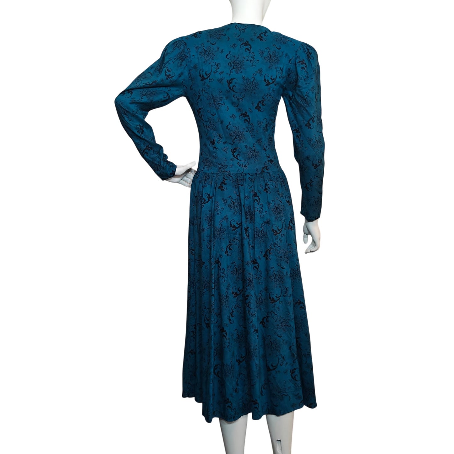 Vintage Blue Prairie Midi Dress with Lace Collar