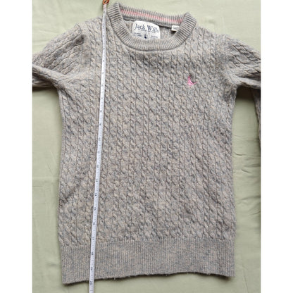 Gray Cable Knit Wool Crewneck Sweater