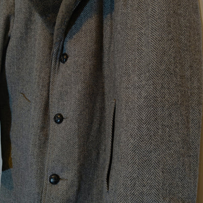 Vintage Herringbone Fur-Lined Wool Coat