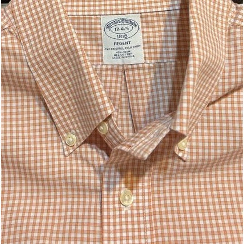 Regent Fit Orange Gingham Button Down Shirt