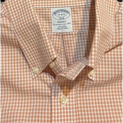 Regent Fit Orange Gingham Button Down Shirt