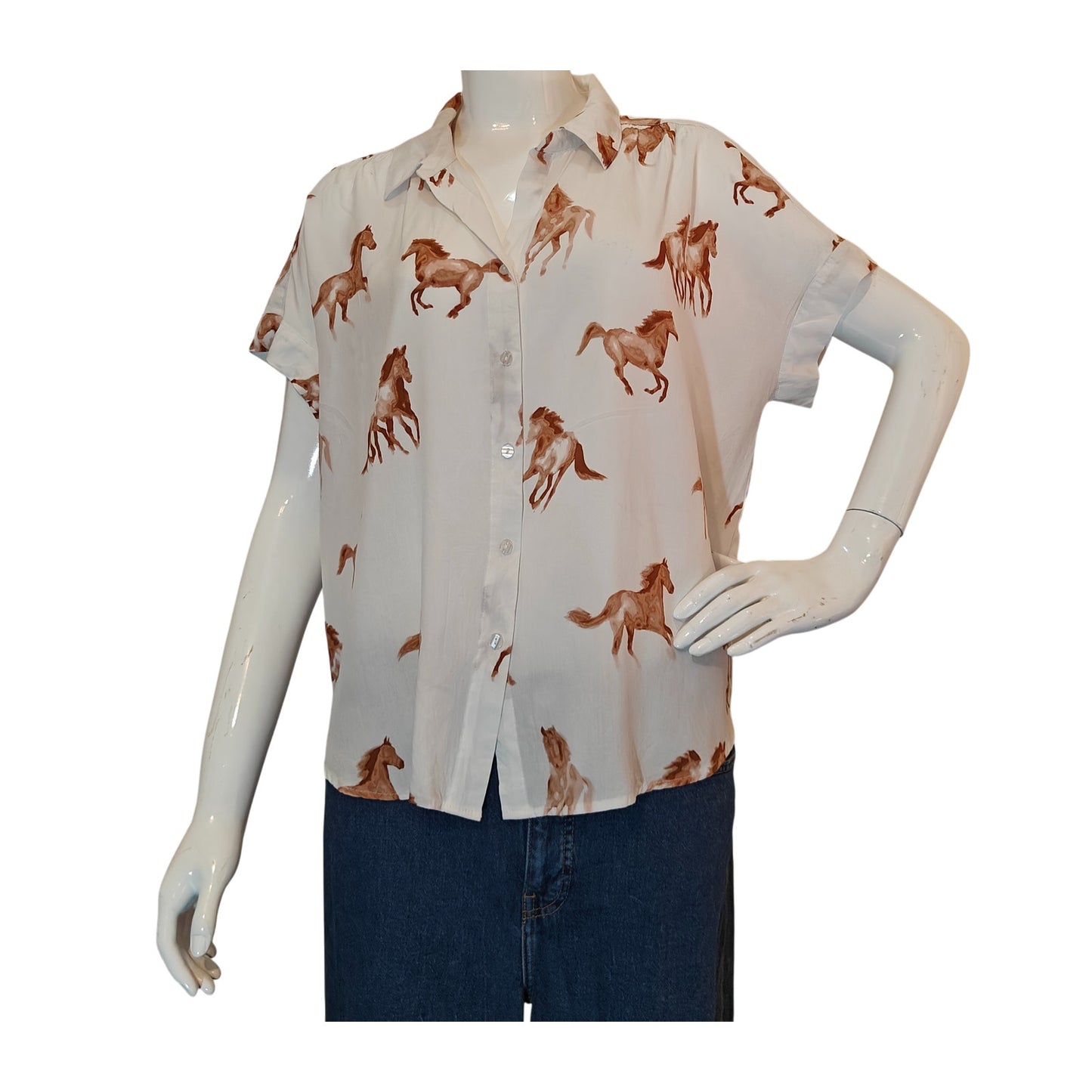Water Color Horse Print Button Front Blouse
