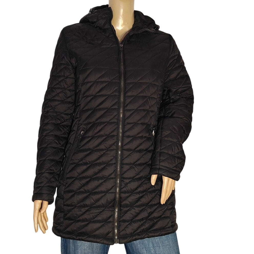 Black Quilted Hooded Long Puffer Jacket