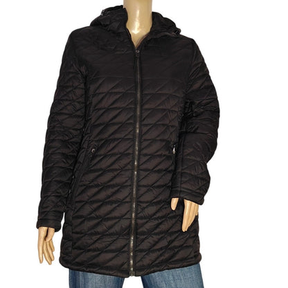 Black Quilted Hooded Long Puffer Jacket