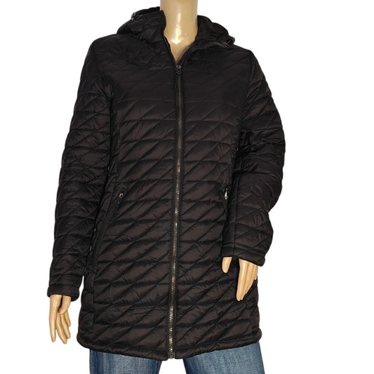 Black Quilted Hooded Long Puffer Jacket