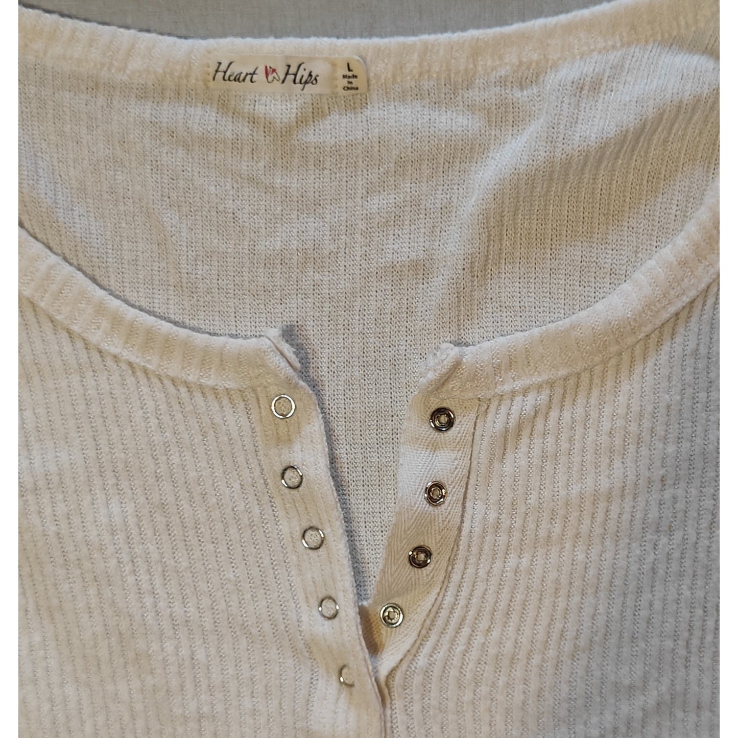 Cream Ribbed Snap Henley