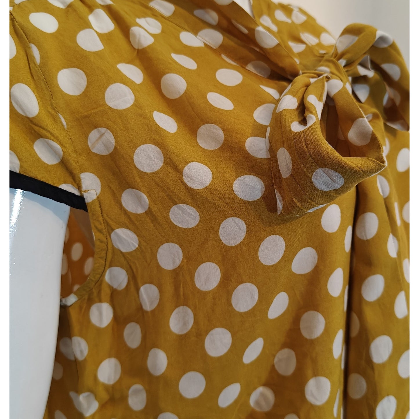 Mustard Polka Dot Tie Blouse
