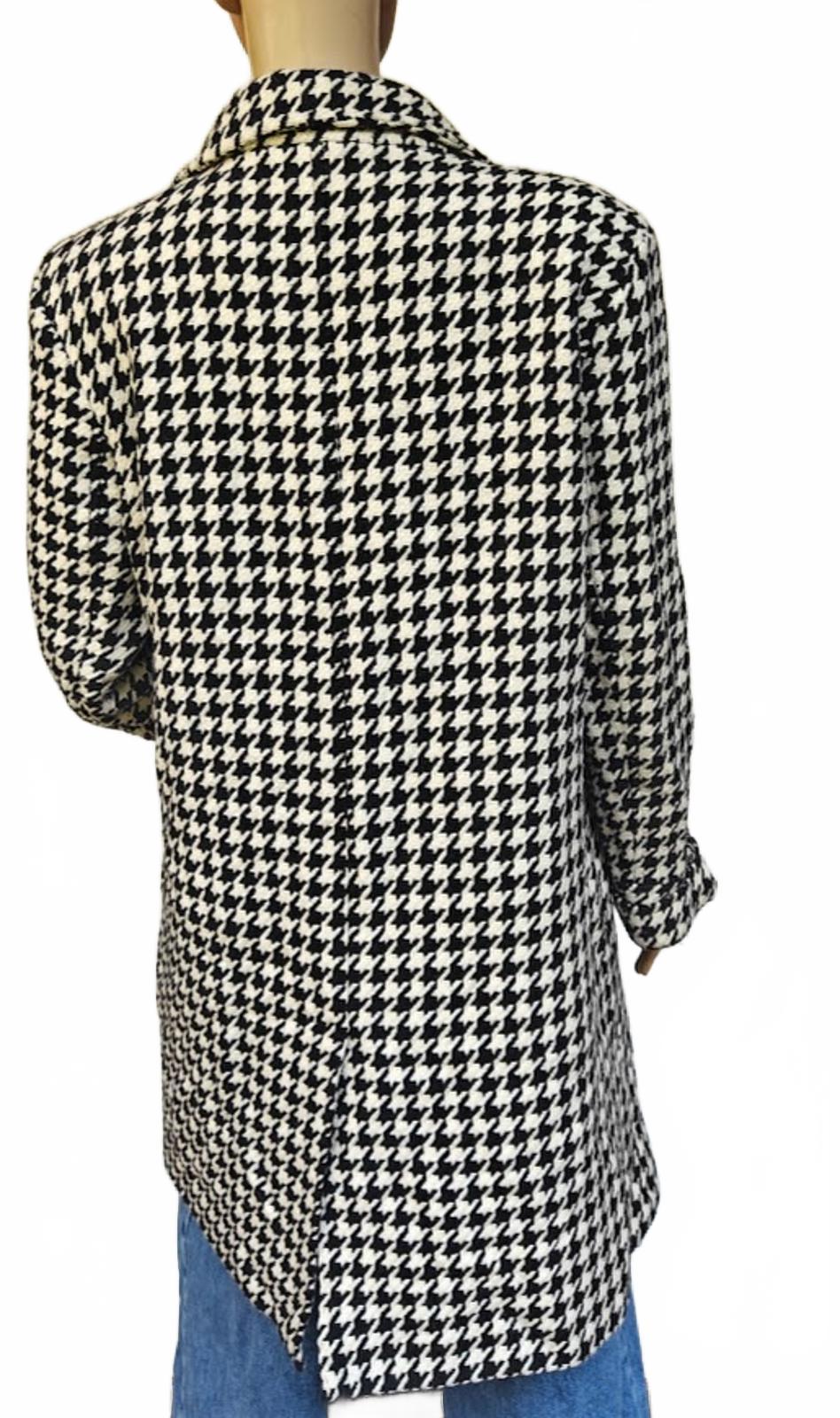 Black and White Houndstooth Wool Coat