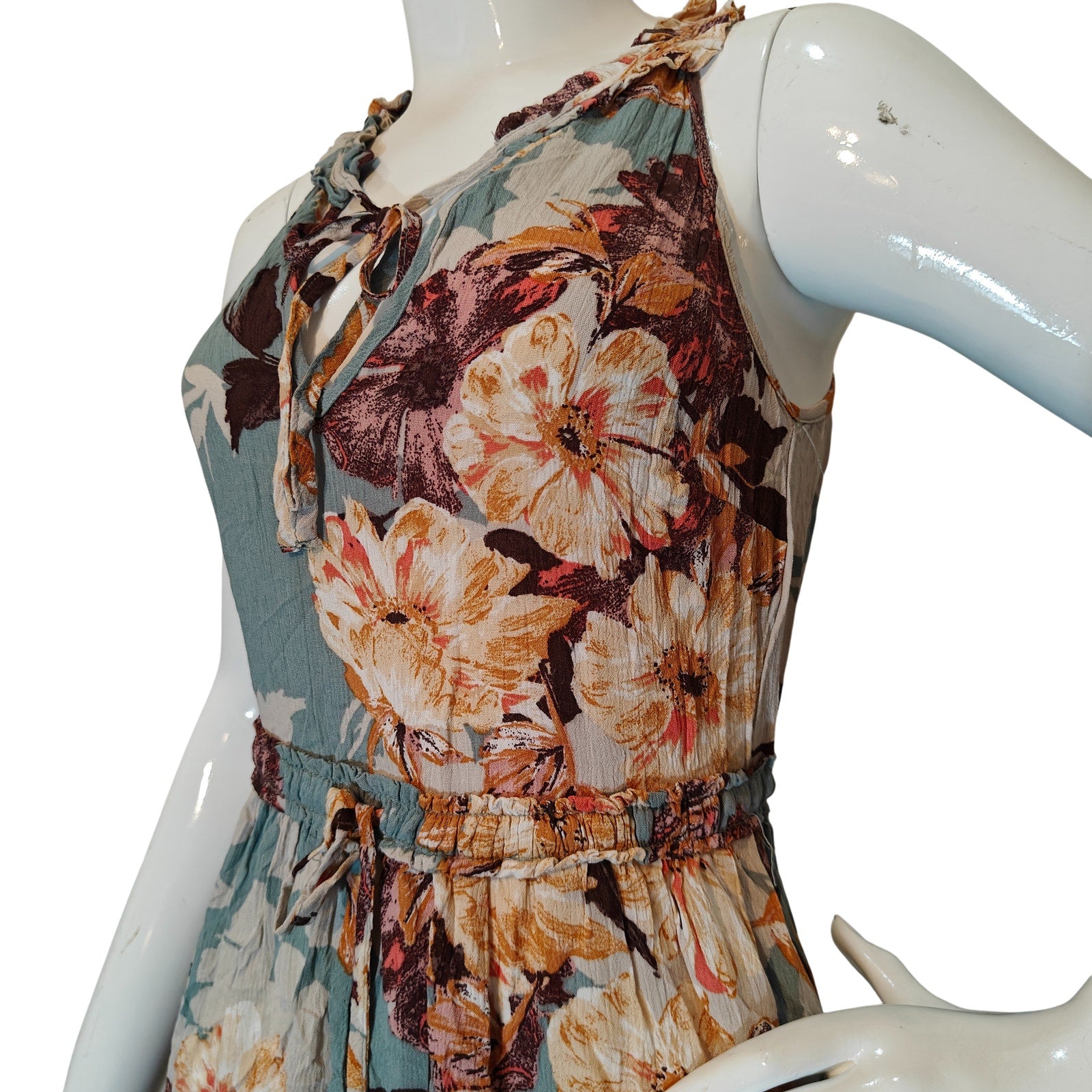 Floral Mini Dress with Ruffle Neck