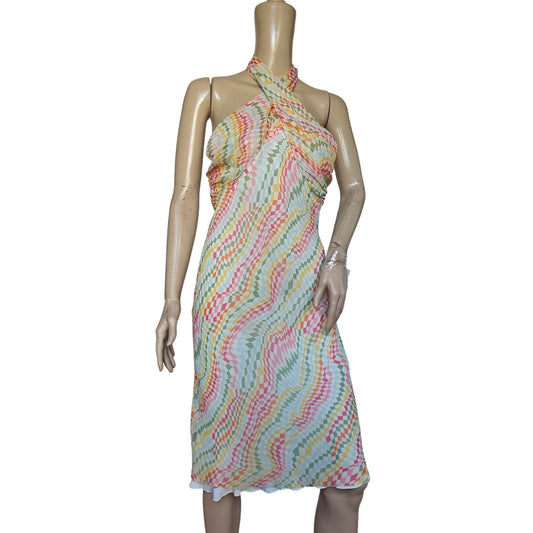 Rainbow Silk Halter Midi Dress