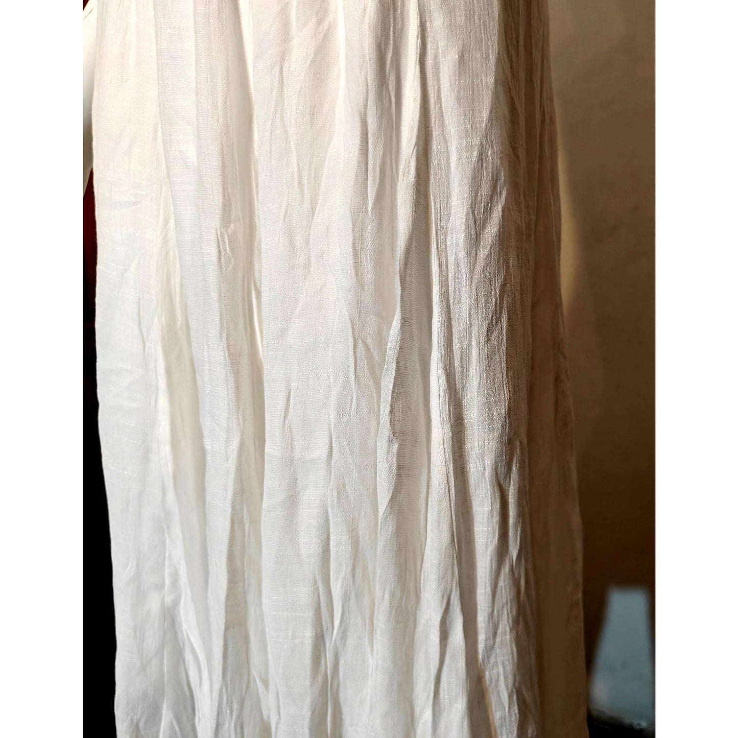 White Flowy Midi Skirt With Elastic Waist